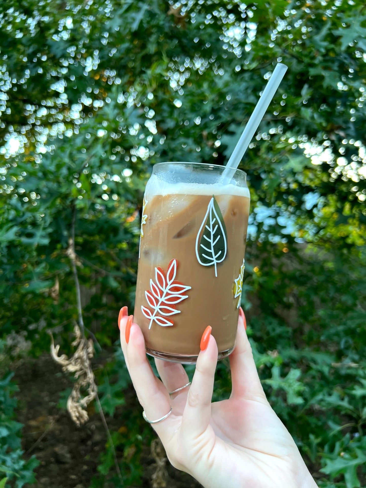 Fall Leaves Glass Can