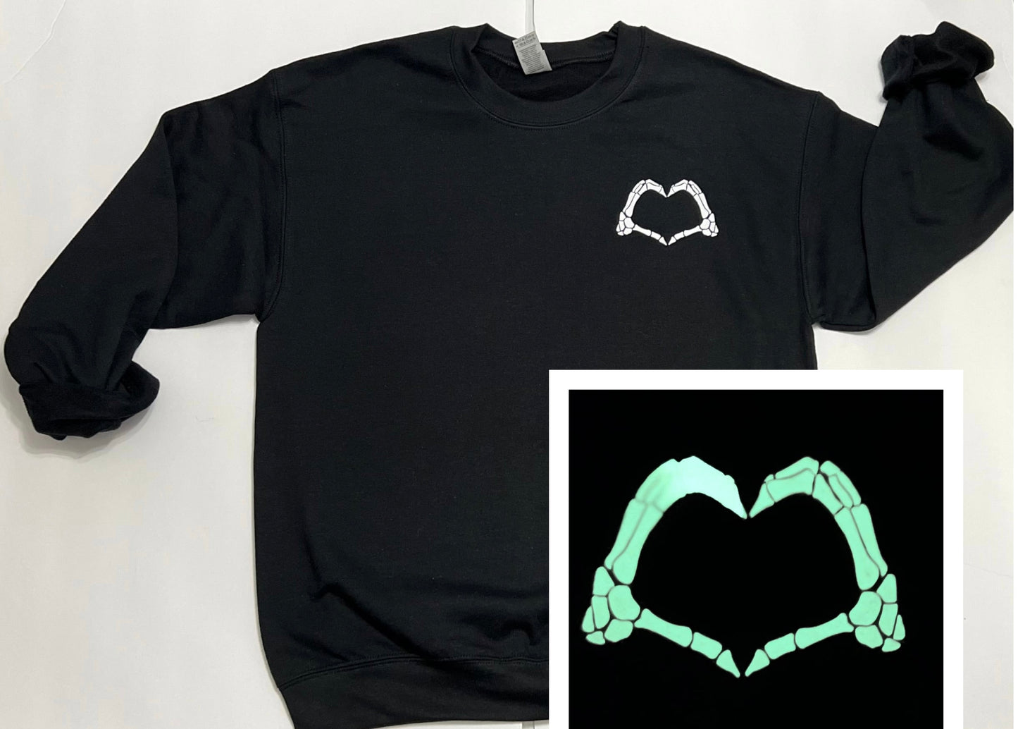 Glow in the Dark Skeleton Heart Crewneck Sweatshirt