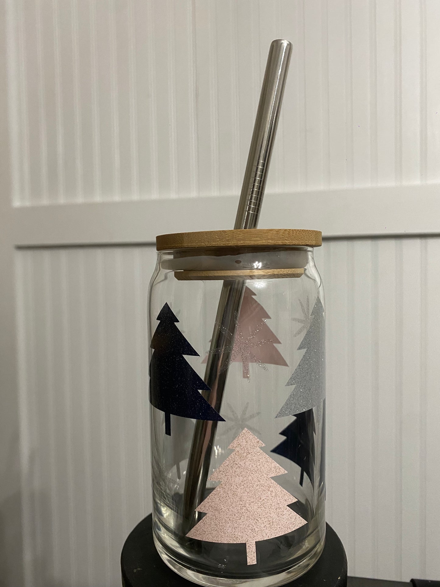 Sparkly Tree Glass Can