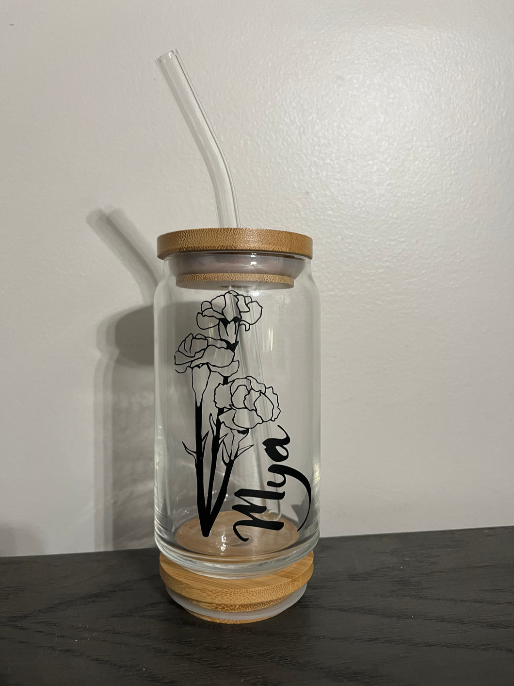 Birth Flower Beer Can Glass with Custom Name