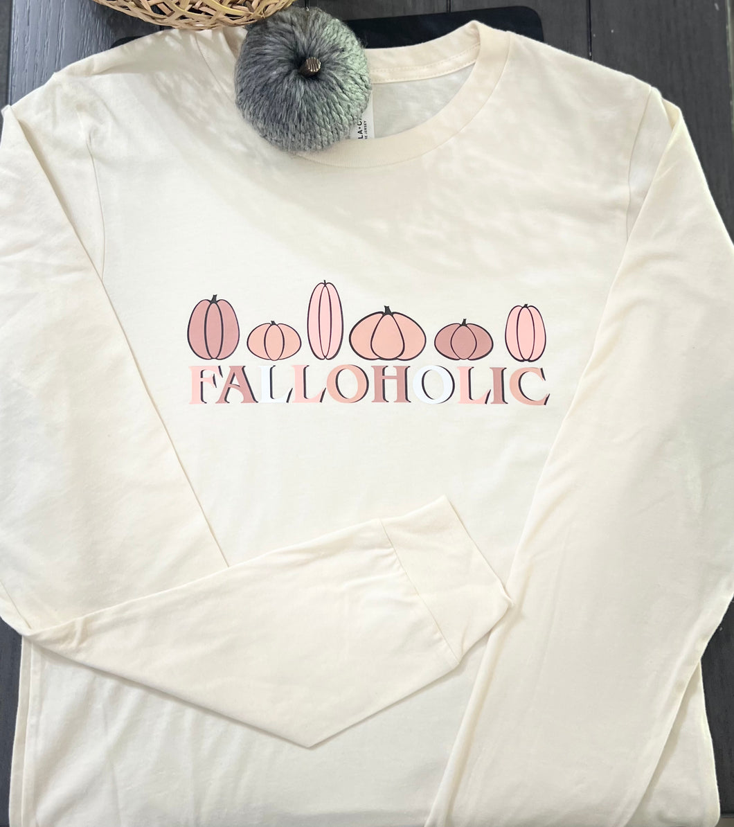 Falloholic With Pumpkins Long Sleeve Tee