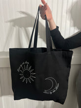 Load image into Gallery viewer, Sun Moon Black Tote Bag
