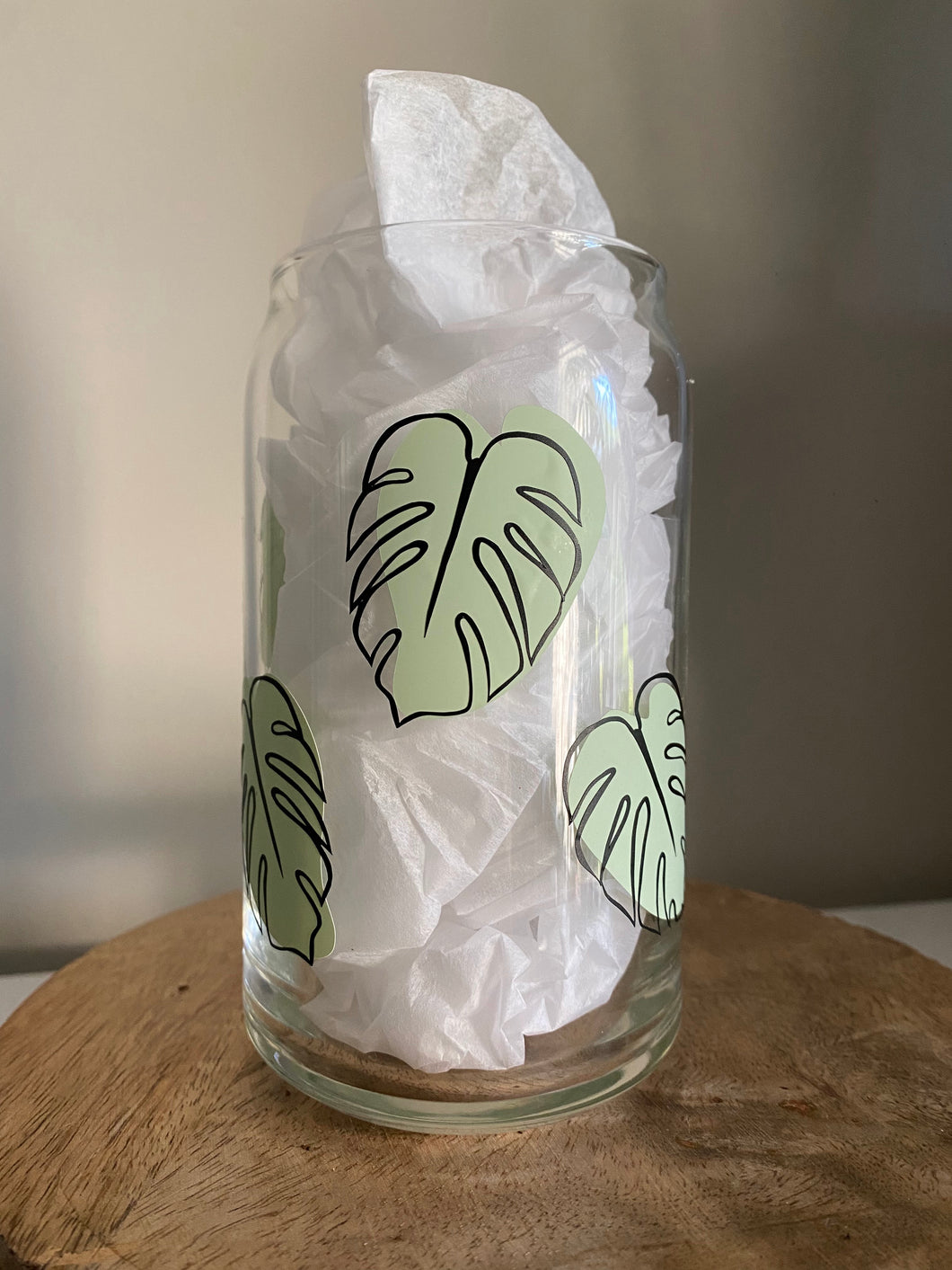 Monstera Leaf Glass Can